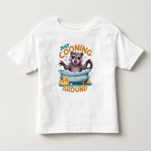 Gewoon cooning, speelse wasbeer badtijd avontuur kinder shirts (Voorkant)
