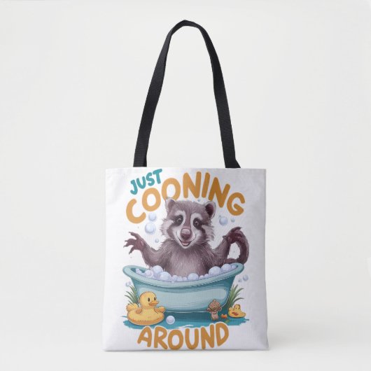 Gewoon cooning, speelse wasbeer badtijd avontuur tote bag (Voorkant)
