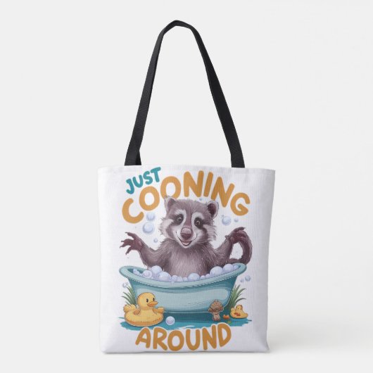 Gewoon cooning, speelse wasbeer badtijd avontuur tote bag (Achterkant)