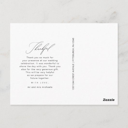 Gewoon dankbare trouwfoto Dank u Briefkaart (Achterkant)