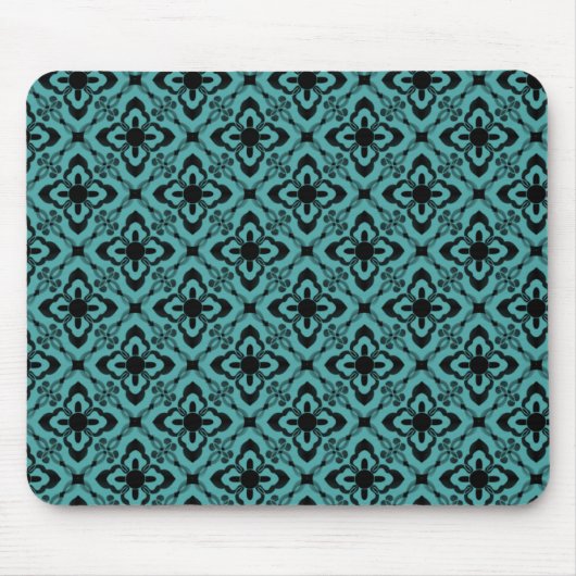 Gewoon Dazzling Damask Mousepad, Turquoise Muismat (Voorkant)