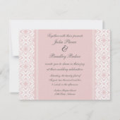 Gewoon Dazzling Damask Wedding Invite, lichtroze Kaart (Voorkant)