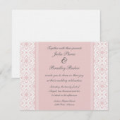Gewoon Dazzling Damask Wedding Invite, lichtroze Kaart (Voorkant / Achterkant)