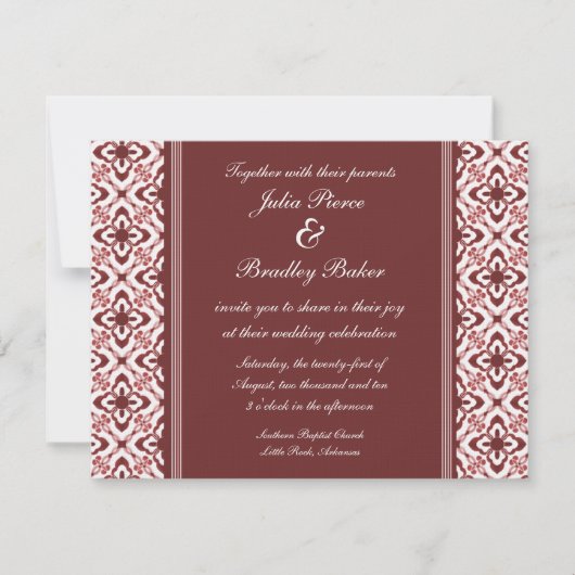 Gewoon Dazzling Damask Wedding Invite, Maroon Kaart (Voorkant)