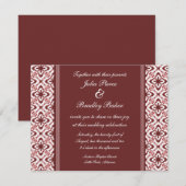 Gewoon Dazzling Damask Wedding Invite, Maroon Kaart (Voorkant / Achterkant)