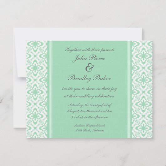 Gewoon Dazzling Damask Wedding Invite, Mint Green Kaart (Voorkant)