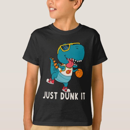 Gewoon Dunk It Fun Dinosaur Basketball League Slam T-shirt (Voorkant)
