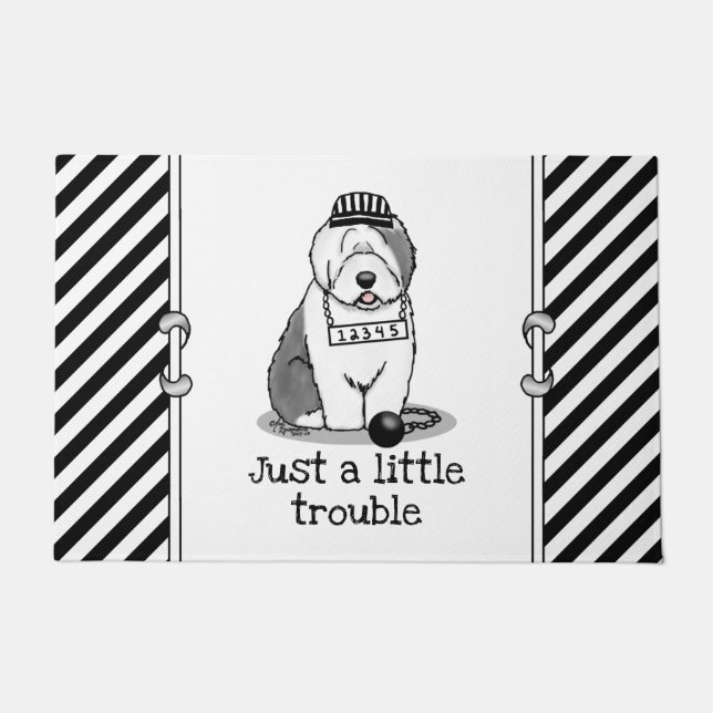 Gewoon een beetje onoplosbaar oud Engels Sheepdog  Deurmat (Voorkant)