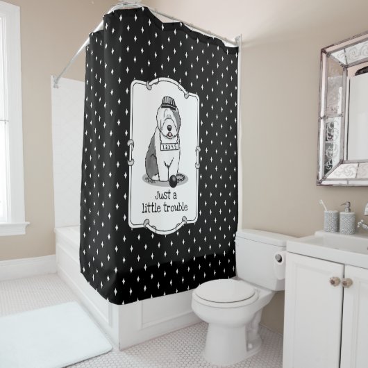 Gewoon een beetje onoplosbaar oud Engels Sheepdog  Douchegordijn (In situ)