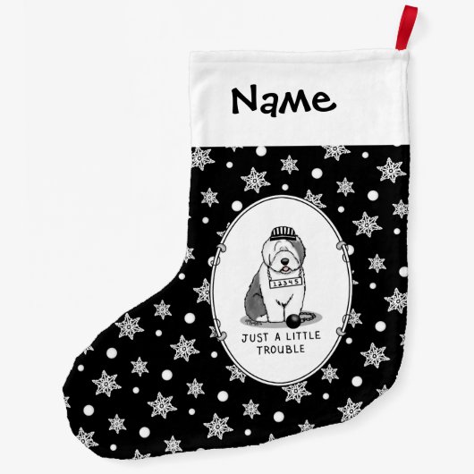 Gewoon een beetje onoplosbaar oud Engels Sheepdog Grote Kerstsok (Achterkant)