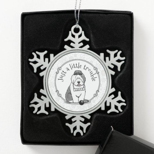 Gewoon een beetje onoplosbaar oud Engels Sheepdog  Tin Sneeuwvlok Ornament (Kistje)