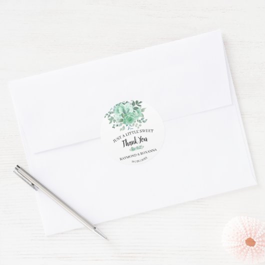 Gewoon een beetje SweetTreat GreenRoses bruiloft g Ronde Sticker (Envelop)