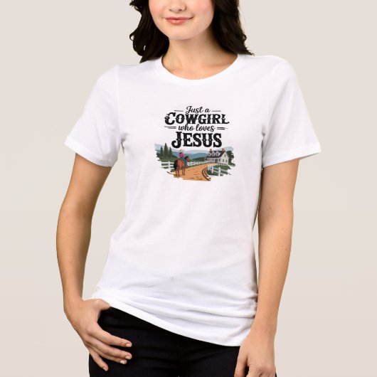 "Gewoon een cowgirl die van Jezus houdt" Christeli Tri-Blend Shirt (Voorkant)