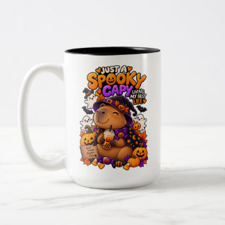 Gewoon een enge capy schattige Halloween capybara Tweekleurige Koffiemok