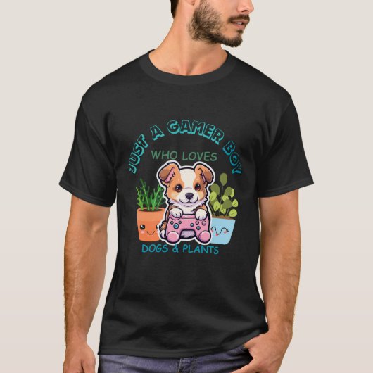 Gewoon een gamer die van honden en Planten houdt T-shirt (Voorkant)