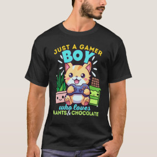 Gewoon Een Gamer Jongen Die Van Katten Planten Cho T-shirt