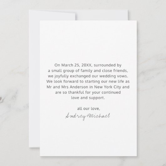 Gewoon een gehuwd modern fotohuwelijk aankondiging (Achterkant)