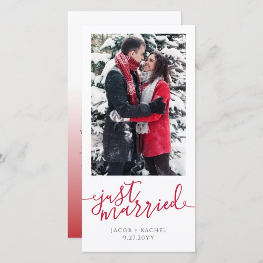 Gewoon een gehuwd rood script met kerstbruiloft aankondiging (Voorkant / Achterkant)