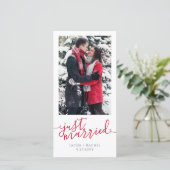 Gewoon een gehuwd rood script met kerstbruiloft aankondiging (Staand voorkant)