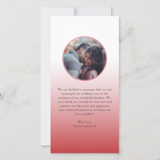 Gewoon een gehuwd rood script met kerstbruiloft aankondiging (Achterkant)