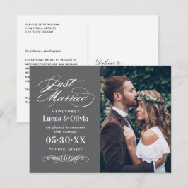 Gewoon een gehuwde foto van Charcoal Gray Elegant  Aankondigingskaart