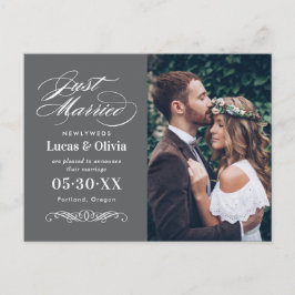 Gewoon een gehuwde foto van Charcoal Gray Elegant  Aankondigingskaart