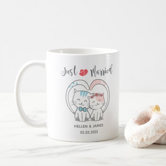 Gewoon een gehuwde kat bruiloft koffiemok (Met donut)