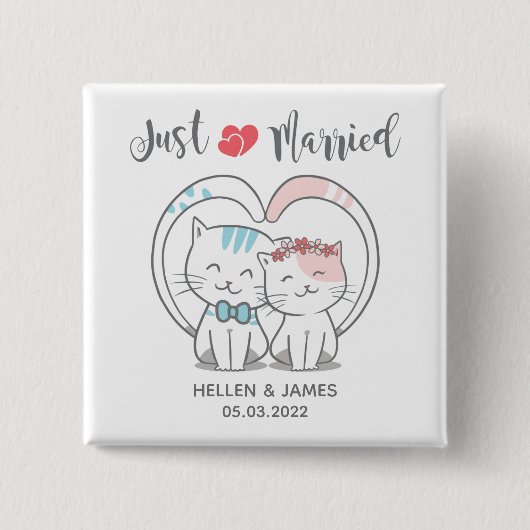 Gewoon een gehuwde kat bruiloft vierkante button 5,1 cm (Voorkant)
