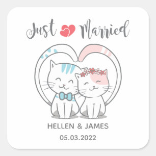 Gewoon een gehuwde kat bruiloft vierkante sticker