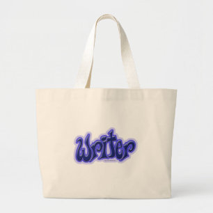 Gewoon een geschreven blauw gelabeld design grote tote bag