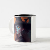 Gewoon een heks die haar koffie nodig heeft tweekleurige koffiemok (Voorkant links)