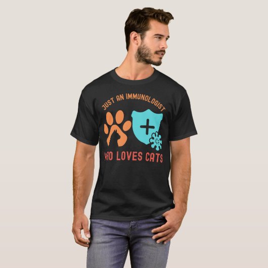 Gewoon een immunoloog die van katten houdt t-shirt (Voorkant volledig)