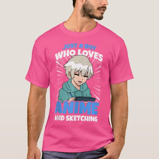 Gewoon een jongen die houdt van anime en het schet t-shirt (Voorkant)
