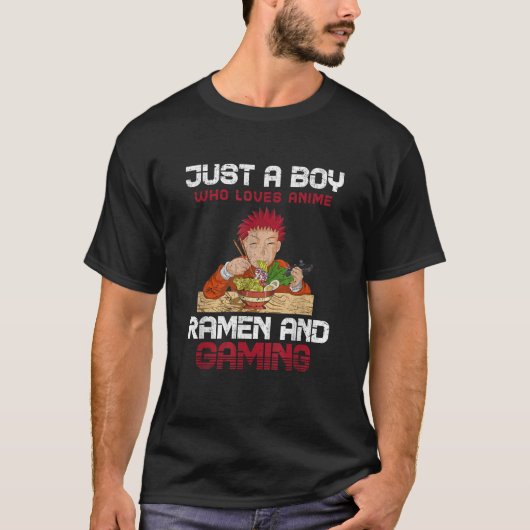 Gewoon een jongen die houdt van anime Ramen en gam T-shirt (Voorkant)
