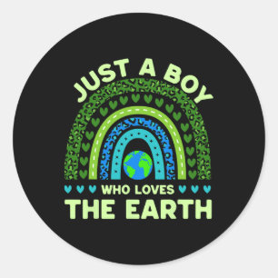 Gewoon een jongen die houdt van de Aarde dag regen Ronde Sticker