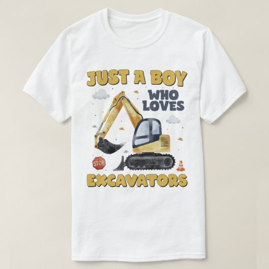 Gewoon een jongen die houdt van graafmachines cons t-shirt (Design voorkant)