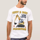 Gewoon een jongen die houdt van graafmachines cons t-shirt (Voorkant)