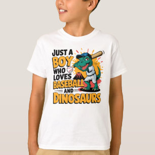 Gewoon een jongen die houdt van honkbal en dinosau t-shirt