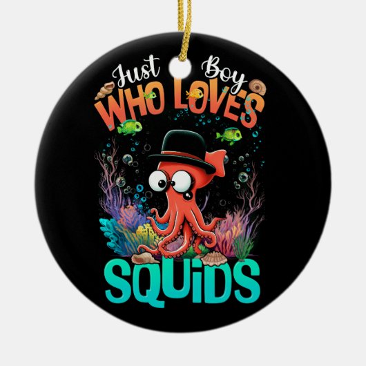 Gewoon een jongen die houdt van inktvissen zeevruc keramisch ornament (Voorkant)