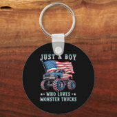 Gewoon een jongen die houdt van Monster Trucks Ame Sleutelhanger (Voorkant)