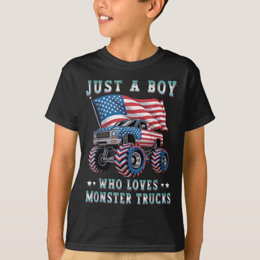 Gewoon een jongen die houdt van Monster Trucks Ame T-shirt (Voorkant)