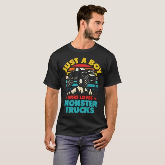Gewoon een jongen die houdt van monstertrucks voor t-shirt (Voorkant volledig)
