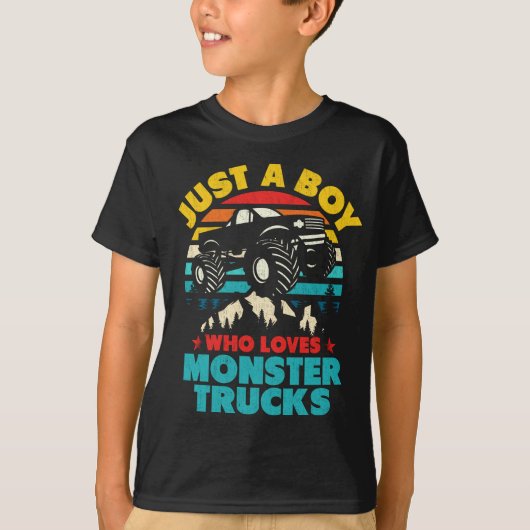 Gewoon een jongen die houdt van monstertrucks voor t-shirt (Voorkant)