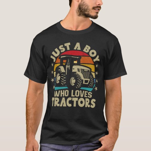 Gewoon een jongen die houdt van Tractors Funny Boy T-shirt (Voorkant)