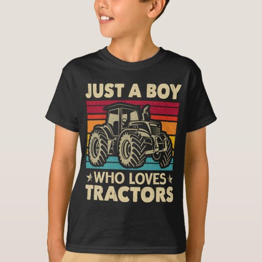 Gewoon een jongen die houdt van Tractors Funny Boy T-shirt (Voorkant)
