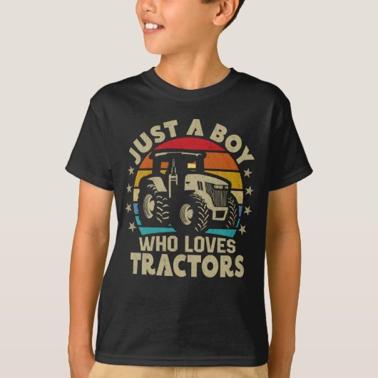 Gewoon een jongen die houdt van Tractors Funny Boy T-shirt (Voorkant)