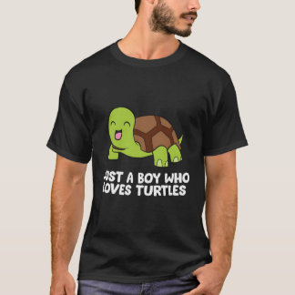 Gewoon een jongen die houdt van Turtles Cartoon Ze T-shirt