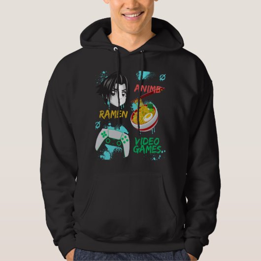 Gewoon een jongen die van Anime Ramen en Videogame Hoodie (Voorkant)