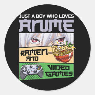 Gewoon een jongen die van Anime Ramen houdt en Vid Ronde Sticker