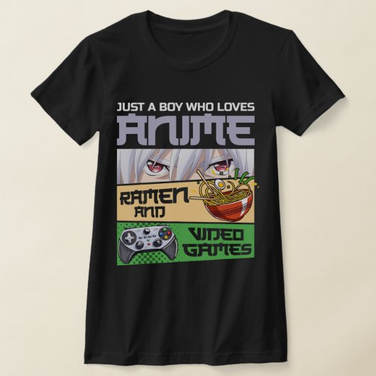 Gewoon een jongen die van Anime Ramen houdt en Vid T-shirt (Laagn)